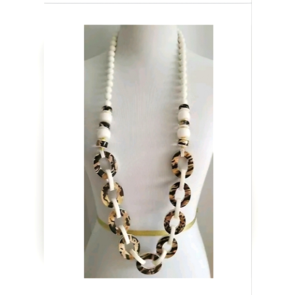 Chicos White and Brown Beaded Statement Necklace - NWT!